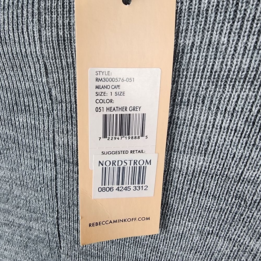 REBECCA MINKOFF MILANO CAPE HEATHER GREY OPEN FRONT CARDIGAN SWEATER WOOL OS NWT - Picture 8 of 10